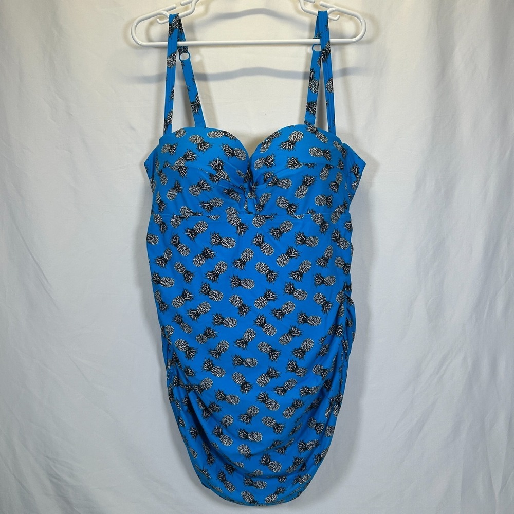 Torrid Pineapple Blue Plus Size 3 22/24 Swimsuit Dress 1-Piece Underwire Full